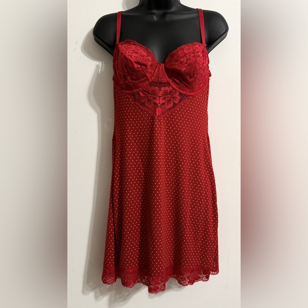 Victoria's Secret Lace & Modal Underwire Mini Slip Red with Polka Dots